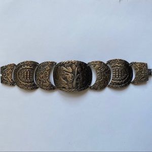 Sterling Mesoamerican Figural Link Chain Bracelet